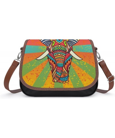 Boho Elephant Women's Crossbody Bag PU Messenger Bag Shoulder Handbag Pocket Purse for Travel Office $20.09 Shoulder Bags