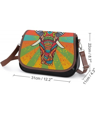 Boho Elephant Women's Crossbody Bag PU Messenger Bag Shoulder Handbag Pocket Purse for Travel Office $20.09 Shoulder Bags