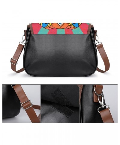 Boho Elephant Women's Crossbody Bag PU Messenger Bag Shoulder Handbag Pocket Purse for Travel Office $20.09 Shoulder Bags