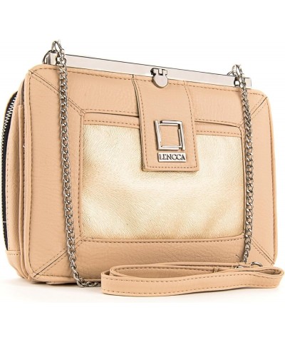 Premium Vegan Leather Wallet Organizer Hand Clutch Crossbody Bag with Chain Strap for Women, Ladies Cream-gold $18.21 Clutches