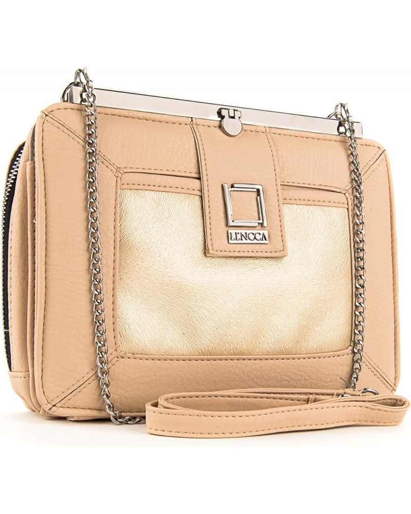 Premium Vegan Leather Wallet Organizer Hand Clutch Crossbody Bag with Chain Strap for Women, Ladies Cream-gold $18.21 Clutches