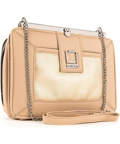 Premium Vegan Leather Wallet Organizer Hand Clutch Crossbody Bag with Chain Strap for Women, Ladies Cream-gold $18.21 Clutches