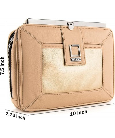 Premium Vegan Leather Wallet Organizer Hand Clutch Crossbody Bag with Chain Strap for Women, Ladies Cream-gold $18.21 Clutches