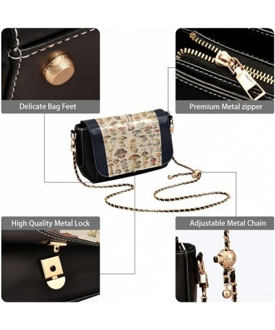 Waterproof PU Leather Shoulder Bag, Black White Dots Women Crossbody Bag Purses Clutch Satchel with Chain Strap Vintage Mushr...