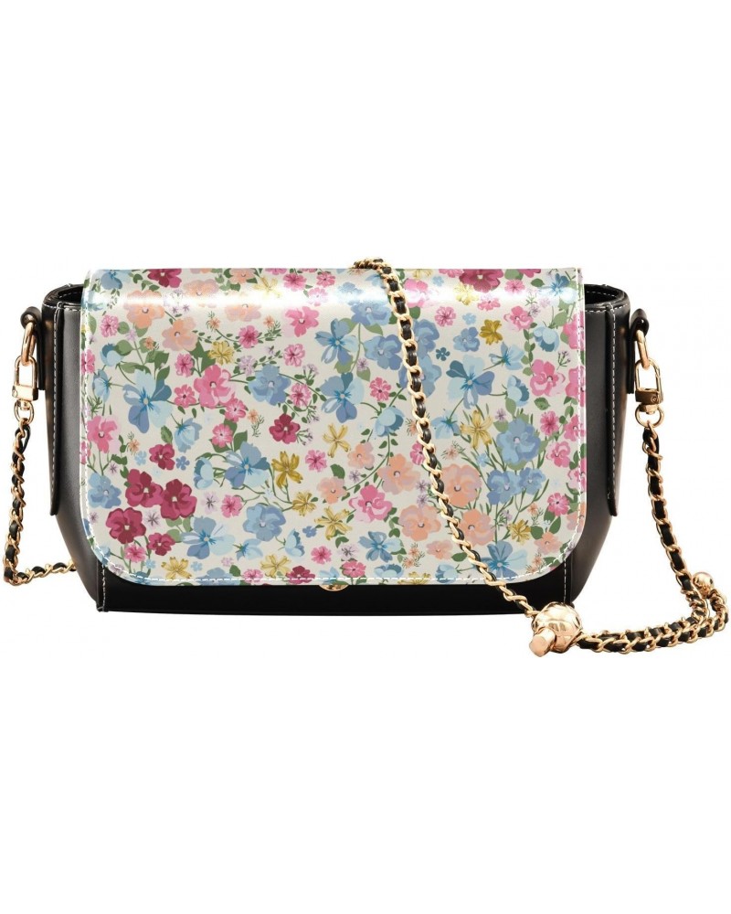 Watercolour Small Flower Women's Crossbody Bag, Fashionable Flap Shoulder Chain Bag with Adjustable Shoulder Strap $21.59 Cro...