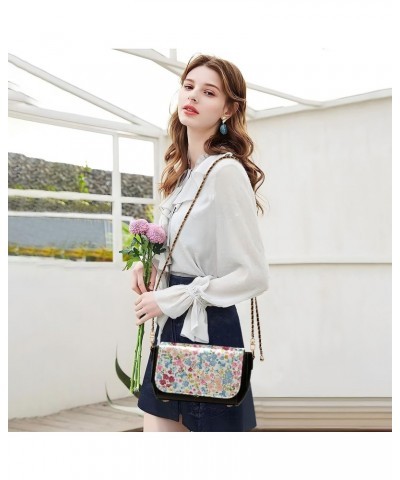 Watercolour Small Flower Women's Crossbody Bag, Fashionable Flap Shoulder Chain Bag with Adjustable Shoulder Strap $21.59 Cro...