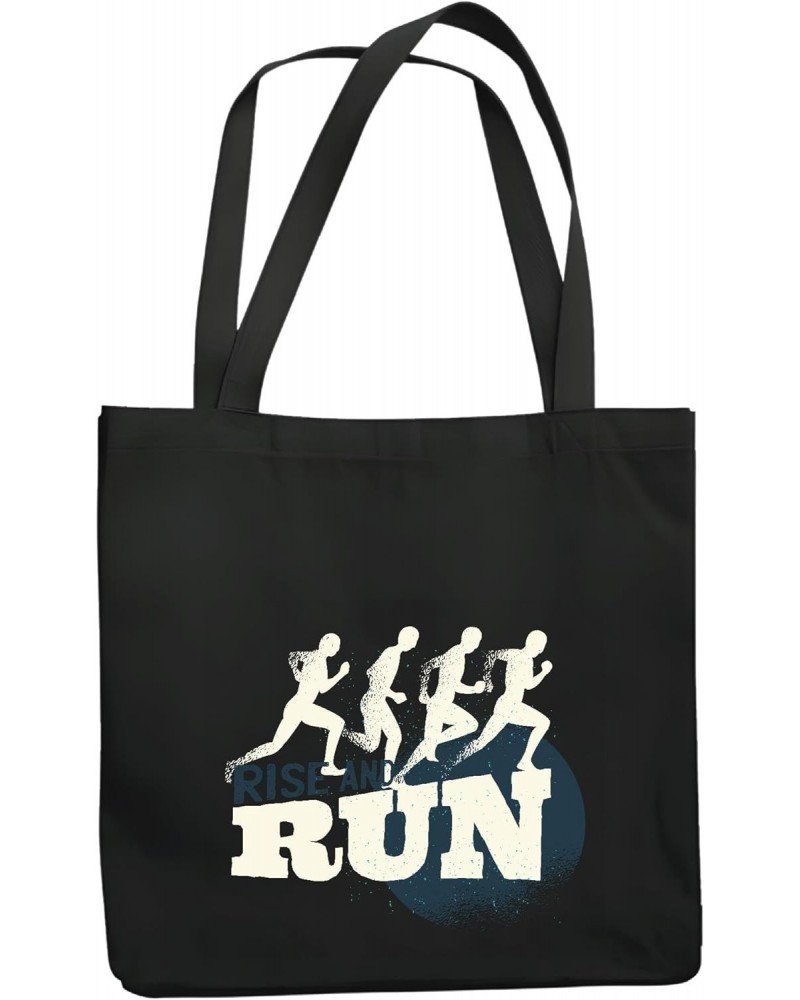 Gift for Runners Rise and Run Design with Silhouettes and Circular Shape in Color Navy Black Multicolor Canvas Tote Bag $14.6...