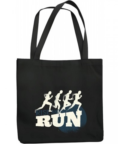 Gift for Runners Rise and Run Design with Silhouettes and Circular Shape in Color Navy Black Multicolor Canvas Tote Bag $14.6...