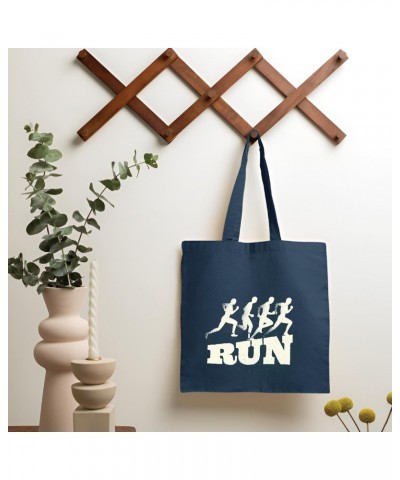 Gift for Runners Rise and Run Design with Silhouettes and Circular Shape in Color Navy Black Multicolor Canvas Tote Bag $14.6...