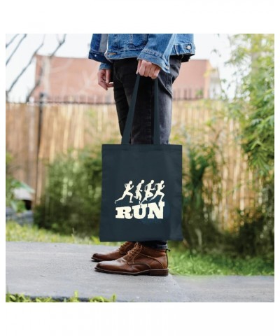 Gift for Runners Rise and Run Design with Silhouettes and Circular Shape in Color Navy Black Multicolor Canvas Tote Bag $14.6...