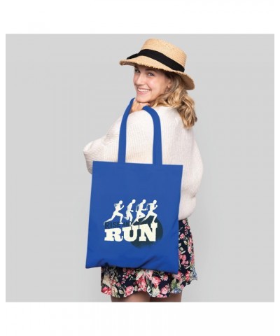 Gift for Runners Rise and Run Design with Silhouettes and Circular Shape in Color Navy Black Multicolor Canvas Tote Bag $14.6...