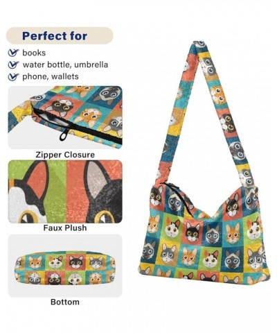 Dogs Plush Underarm Bag Women's Tote Handbags Fluffy Shoulder Bag Purse Lightweight Tote Bags School Tote Bag M-18 $10.56 Totes