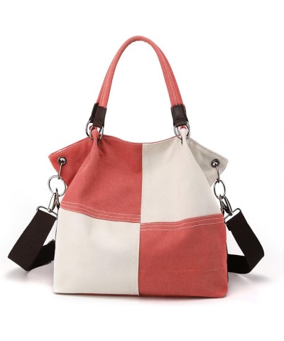 Canvas Crossbody Handbag Dual-color Contrast Stitching Shoulder Bag (Black) Red $27.57 Totes