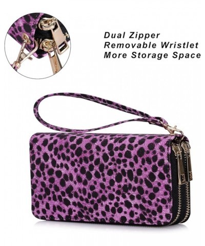 Double Zipper Wallet for Woman Clutch Purse with Cell Phone Holder for Smart Phone/Card/Coin/Cash Leopard Rose Red $9.84 Wallets