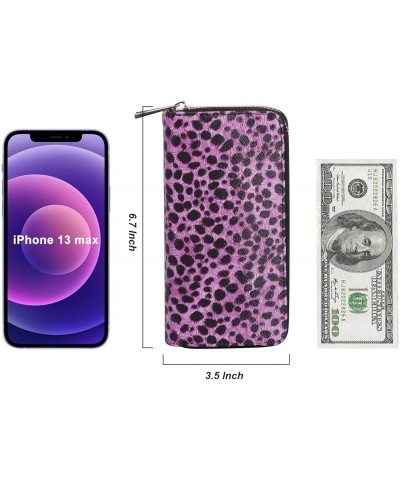 Double Zipper Wallet for Woman Clutch Purse with Cell Phone Holder for Smart Phone/Card/Coin/Cash Leopard Rose Red $9.84 Wallets