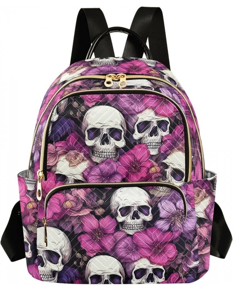 Sugar Skull Pink Flower Backpack Purse for Women Small Travel Bag Fashion Daypack M 202a4492 M(11.4"x6.1"x14.17") 202a4492 $2...