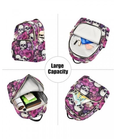 Sugar Skull Pink Flower Backpack Purse for Women Small Travel Bag Fashion Daypack M 202a4492 M(11.4"x6.1"x14.17") 202a4492 $2...