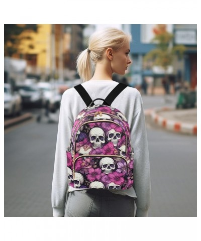 Sugar Skull Pink Flower Backpack Purse for Women Small Travel Bag Fashion Daypack M 202a4492 M(11.4"x6.1"x14.17") 202a4492 $2...