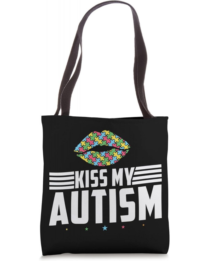 Autism Puzzle Piece Heart Kiss My Aspergers Tote Bag $10.12 Totes