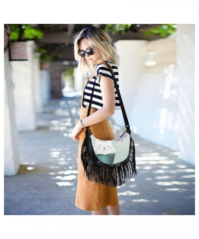 Women Fringe Tassel Cross Body Bag Cute Pug Pirate on Light Blue Leisure Shoulder Bag Color562 $11.10 Crossbody Bags