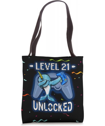 Level 21 Unlocked Funny Dabbing Narwhal Gamer 21st Birthday Tote Bag $10.51 Totes