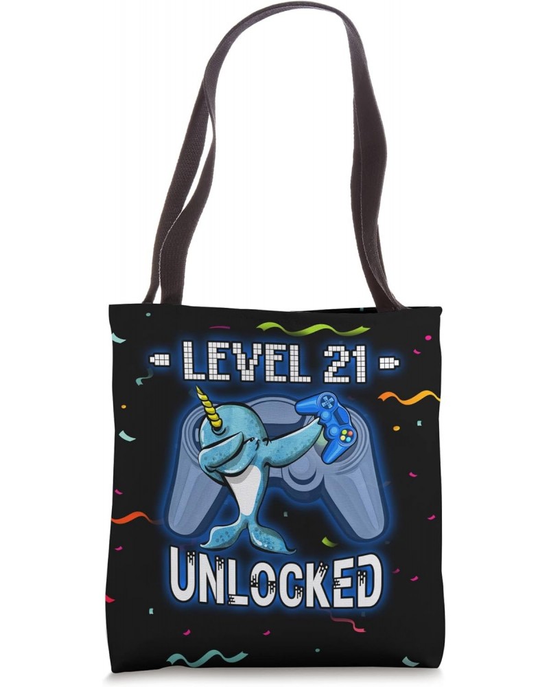 Level 21 Unlocked Funny Dabbing Narwhal Gamer 21st Birthday Tote Bag $10.51 Totes