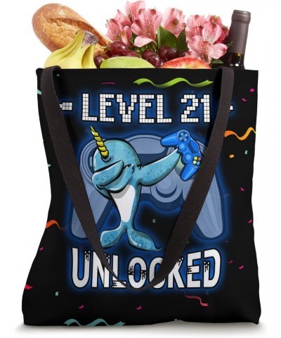 Level 21 Unlocked Funny Dabbing Narwhal Gamer 21st Birthday Tote Bag $10.51 Totes