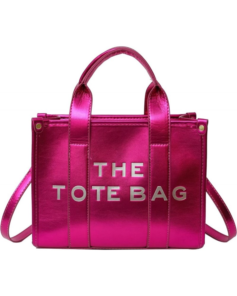 The Tote Bag for Women, Cute Small Tote Bag Trendy Shining Leather Top Handle Crossbody Handbags Rose Red $19.59 Totes