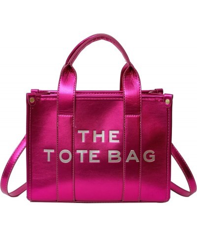 The Tote Bag for Women, Cute Small Tote Bag Trendy Shining Leather Top Handle Crossbody Handbags Rose Red $19.59 Totes