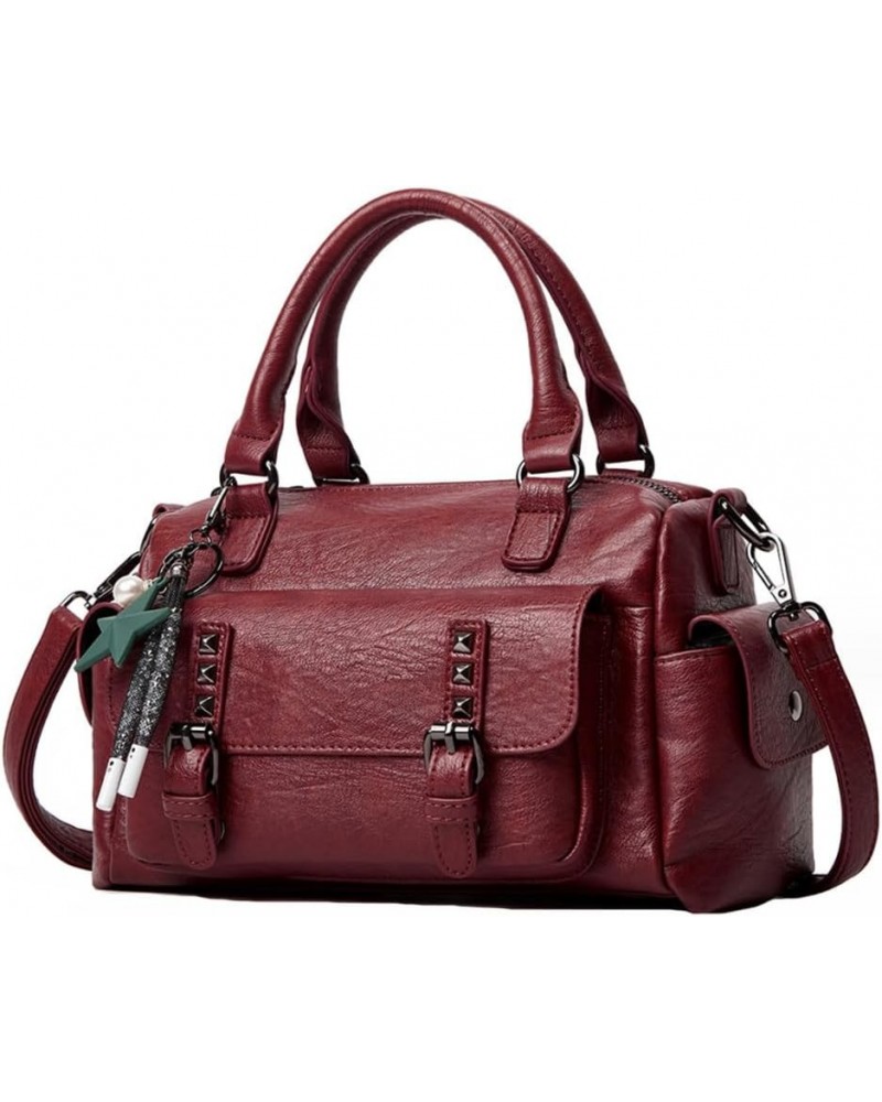 Small Handbag for Women Rivet Shoulder Bag Vegan Leather Multi Pockets Office Work Daily Casual Tote Purse Red $14.40 Totes