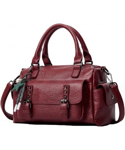 Small Handbag for Women Rivet Shoulder Bag Vegan Leather Multi Pockets Office Work Daily Casual Tote Purse Red $14.40 Totes