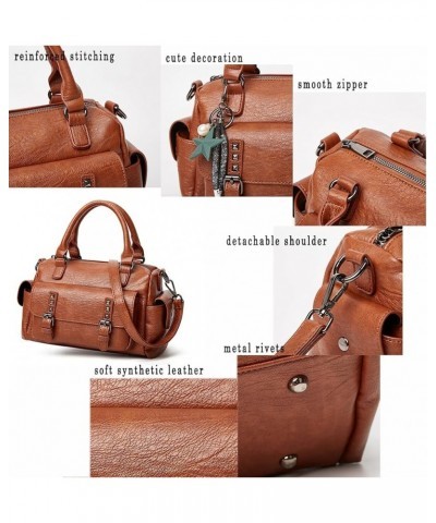 Small Handbag for Women Rivet Shoulder Bag Vegan Leather Multi Pockets Office Work Daily Casual Tote Purse Red $14.40 Totes