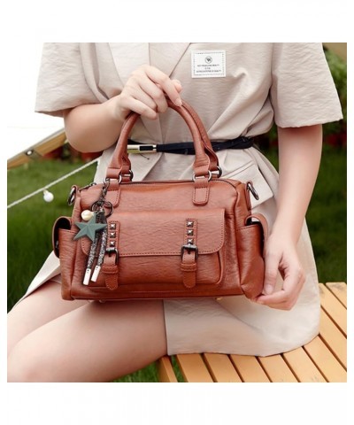 Small Handbag for Women Rivet Shoulder Bag Vegan Leather Multi Pockets Office Work Daily Casual Tote Purse Red $14.40 Totes