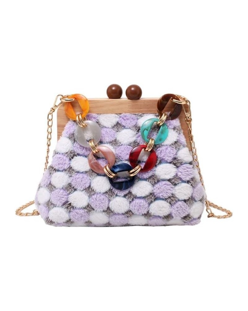 Women's Shoulder Bag Fashion Chain Tote Bag Wooden Clip Cross-body Bag Color Corduroy Cross-body Bag Wallet (Colored) Purple ...