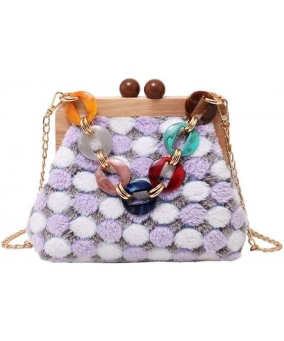 Women's Shoulder Bag Fashion Chain Tote Bag Wooden Clip Cross-body Bag Color Corduroy Cross-body Bag Wallet (Colored) Purple ...