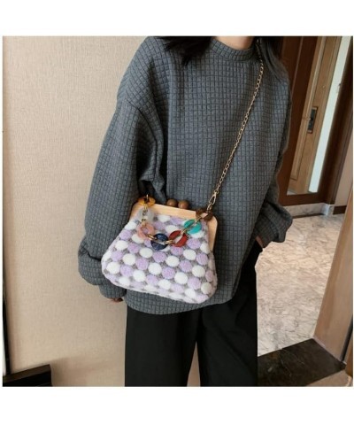 Women's Shoulder Bag Fashion Chain Tote Bag Wooden Clip Cross-body Bag Color Corduroy Cross-body Bag Wallet (Colored) Purple ...