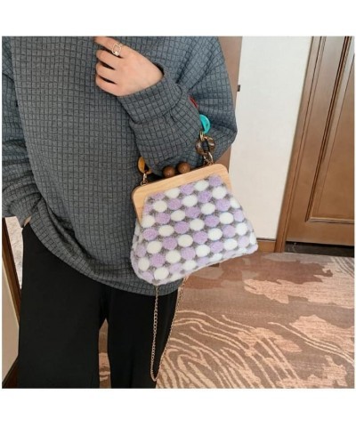 Women's Shoulder Bag Fashion Chain Tote Bag Wooden Clip Cross-body Bag Color Corduroy Cross-body Bag Wallet (Colored) Purple ...