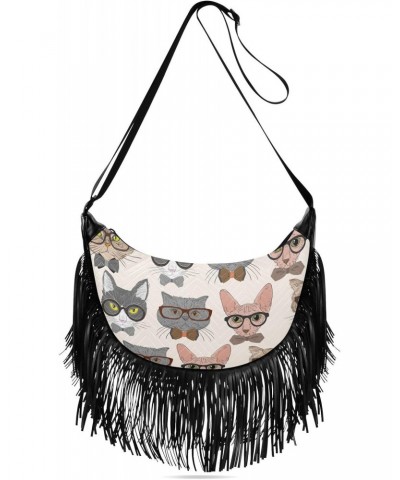 Hipster-cats-pattern Women Tassel Fringe Shoulder bag, Fringe Purse Crossbody, Women Tassel Hobo Bag with Zipper $18.59 Hobo ...