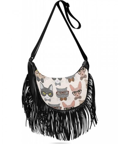 Hipster-cats-pattern Women Tassel Fringe Shoulder bag, Fringe Purse Crossbody, Women Tassel Hobo Bag with Zipper $18.59 Hobo ...