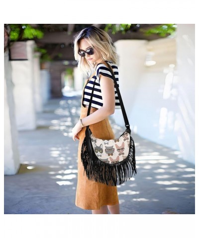 Hipster-cats-pattern Women Tassel Fringe Shoulder bag, Fringe Purse Crossbody, Women Tassel Hobo Bag with Zipper $18.59 Hobo ...