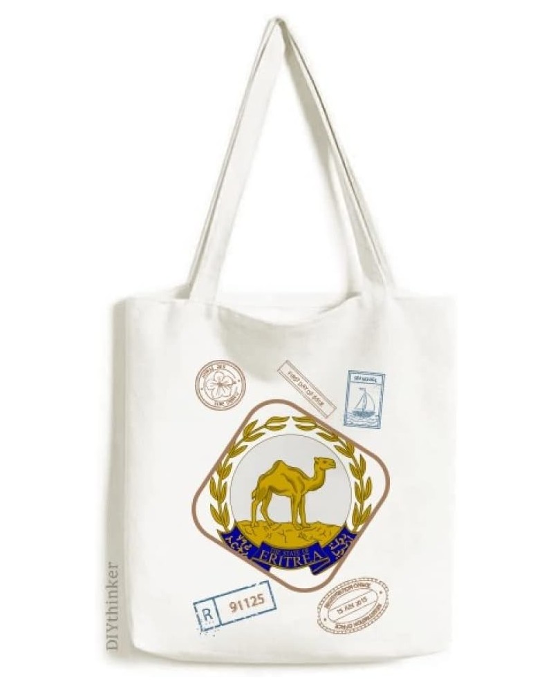 Eritrea Africa National Emblem Stamp Shopping Ecofriendly Storage Canvas Tote Bag $16.73 Totes