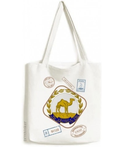 Eritrea Africa National Emblem Stamp Shopping Ecofriendly Storage Canvas Tote Bag $16.73 Totes