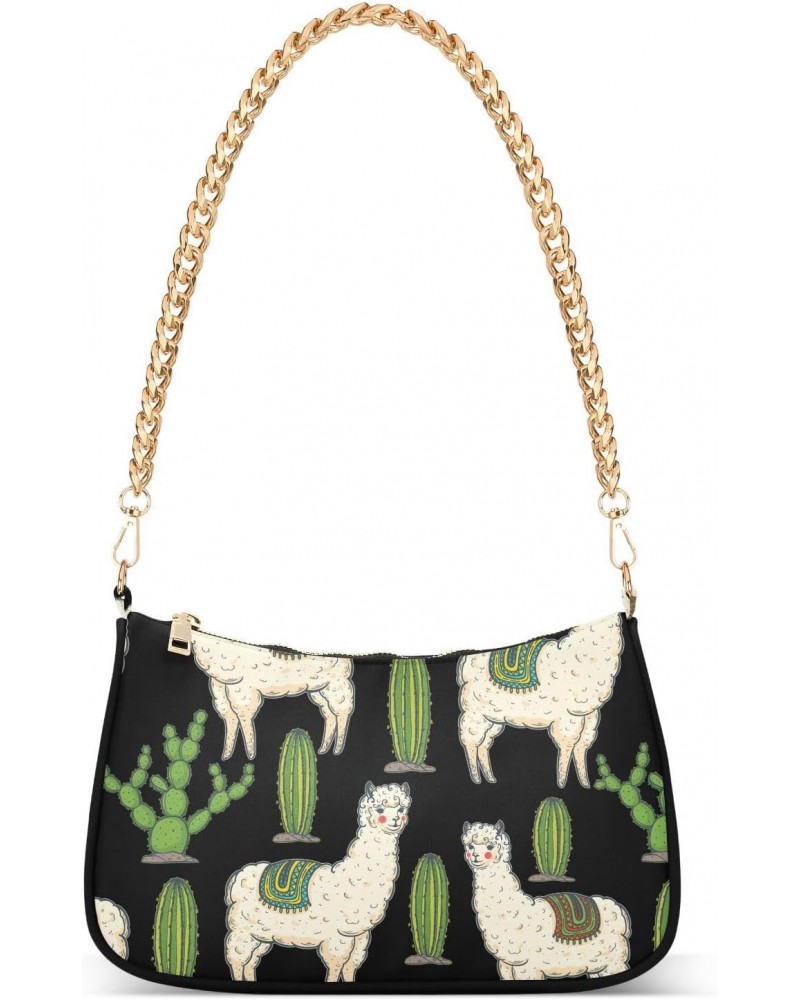 Cute Llamas and Cactus Shoulder Bag for Women Clutch Shoulder Purse Chain Bag with Zipper Closure Women's Tote Hobo Handbags ...