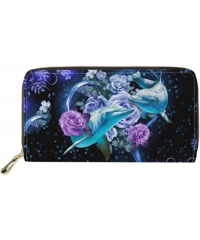 Chicken Floral Printed Women Wallet PU Leather Zip Around Long Clutch Large Capacity Mezzanine Card Slots Phone Purse Dolphin...