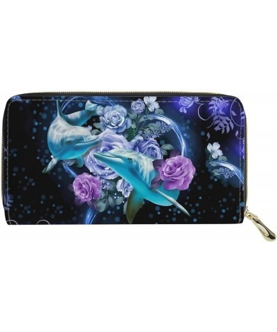 Chicken Floral Printed Women Wallet PU Leather Zip Around Long Clutch Large Capacity Mezzanine Card Slots Phone Purse Dolphin...