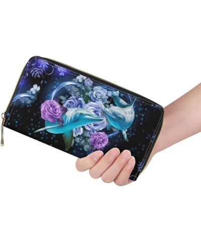 Chicken Floral Printed Women Wallet PU Leather Zip Around Long Clutch Large Capacity Mezzanine Card Slots Phone Purse Dolphin...