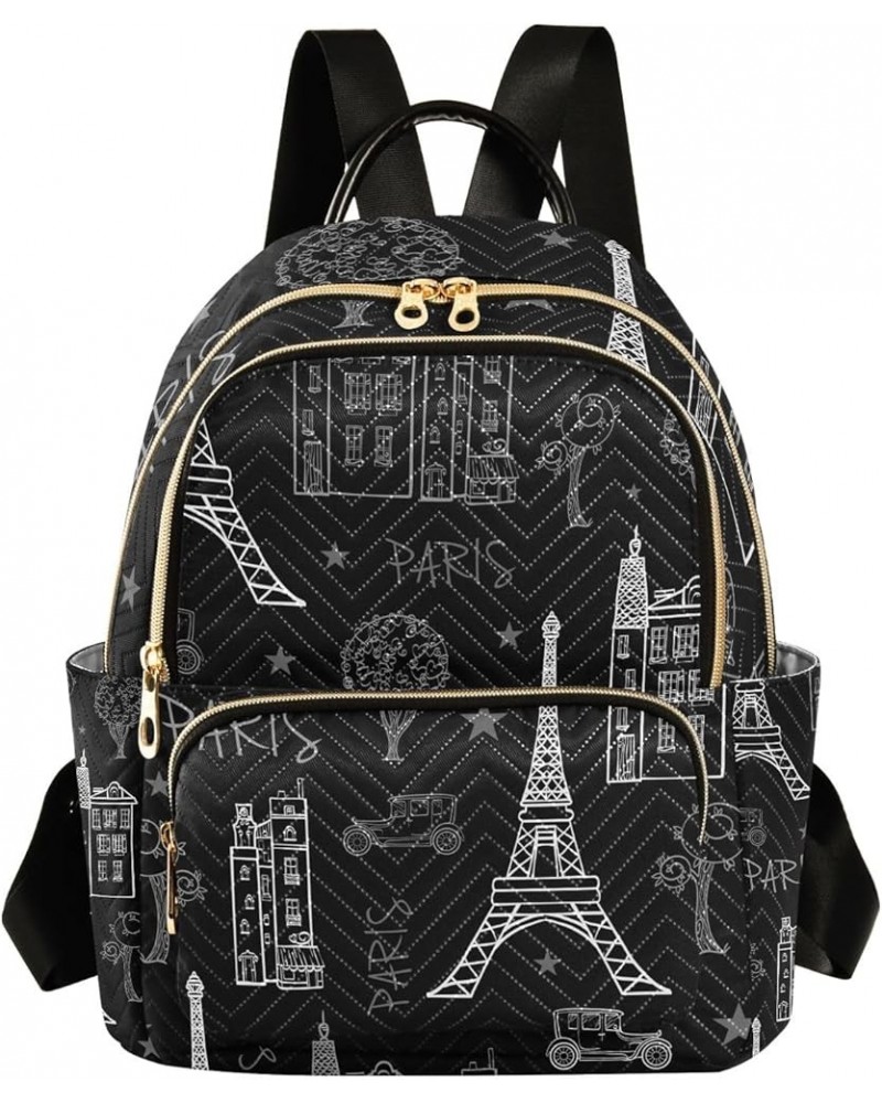 Marble Texture Design Womens Small Backpack Purse Quilted Backpack Purse for Women Black White Paris Streets Small $18.32 Bac...