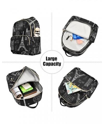 Marble Texture Design Womens Small Backpack Purse Quilted Backpack Purse for Women Black White Paris Streets Small $18.32 Bac...