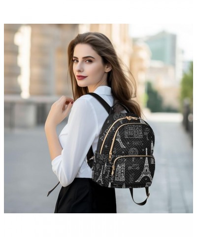 Marble Texture Design Womens Small Backpack Purse Quilted Backpack Purse for Women Black White Paris Streets Small $18.32 Bac...