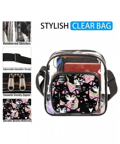 Cat And Flower Clear Crossbody Bag Stadiums Approved Clear Messenger Shoulder Bag with Adjustable Strap for Work, Travel, Con...